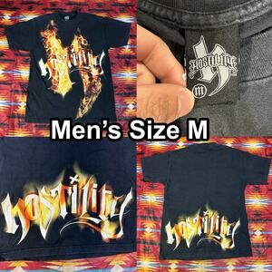 Vintage Y2K Hostility Clothing Black T-Shirt Mens Size Medium Flame Logo
